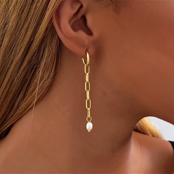 🔵𝟲𝟱%𝗢𝗙𝗙 𝗯𝘂𝗻𝗱𝗹𝗲𝘀 𝟯+🔵 NEW Long Chain Tassel Pearl Gold Drop Earrings - Picture 1 of 11